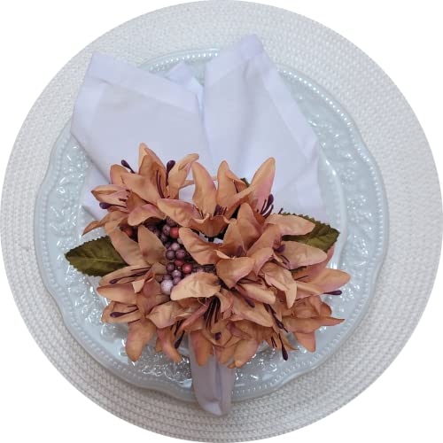 Maison Charlo Set of 4 Salmon Vintage Lilies Flower Celebration Napkin Rings-0