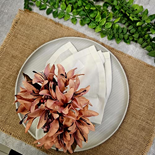 Maison Charlo Set of 4 Salmon Vintage Lilies Flower Celebration Napkin Rings-4