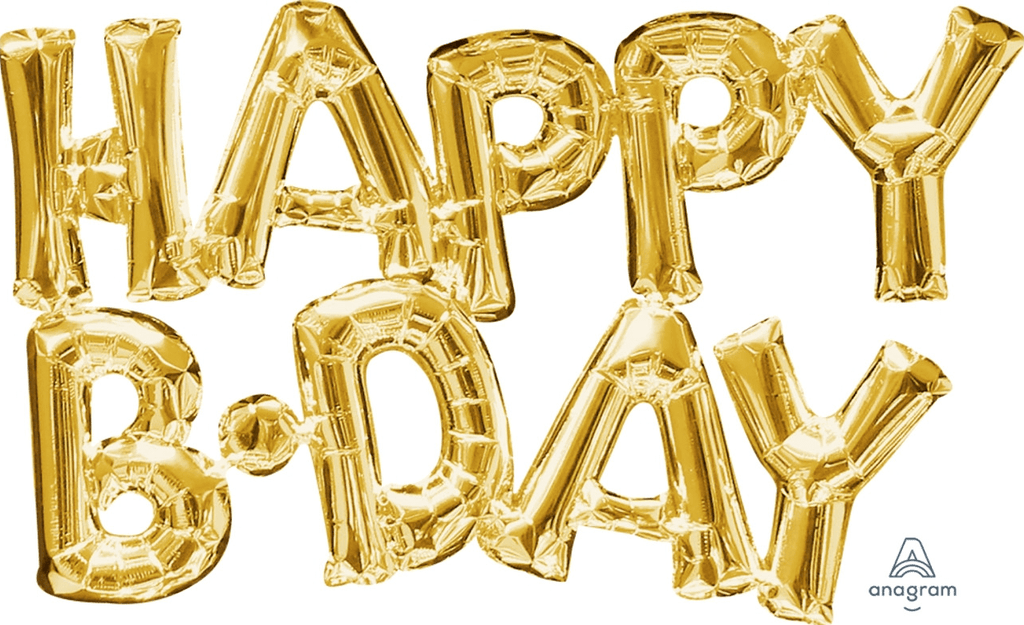 Gold Happy B•Day Foil Balloon Letters – 30" Birthday Banner